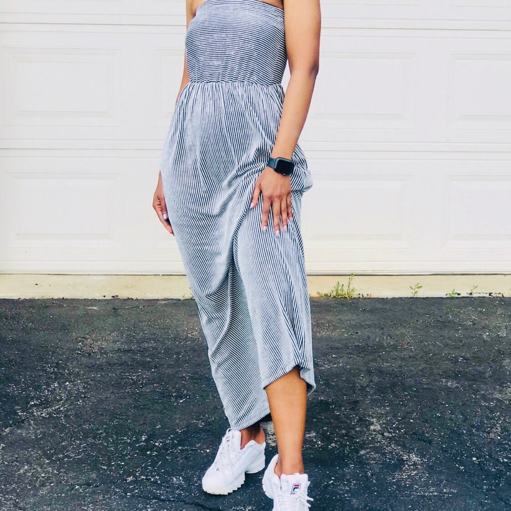 Striped strapless Maxi Dress small